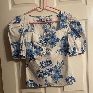 Rachel Zoe blue floral shirt